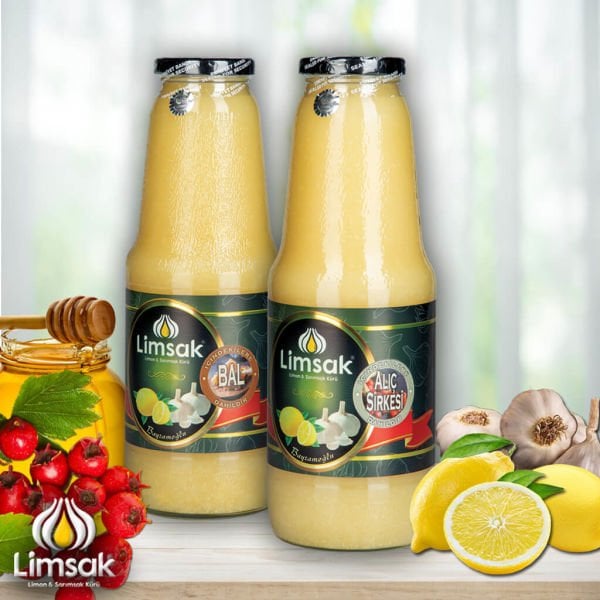 1 lt Alıç Sirkeli + 1 lt Ballı Limon Sarımsak Kürü Cam Şişe