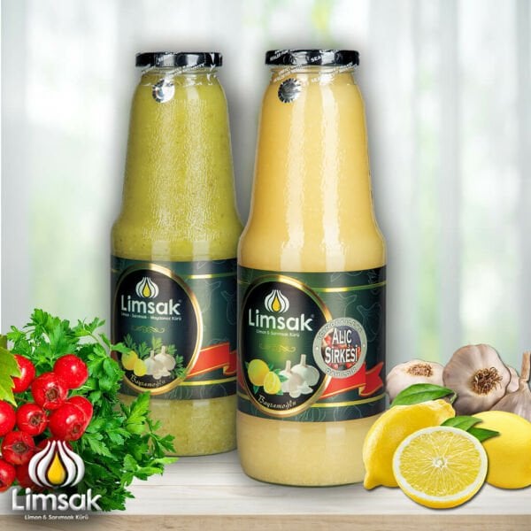 1 lt Alıç Sirkeli + 1 lt Maydanozlu Limon Sarımsak Kürü Cam Şişe